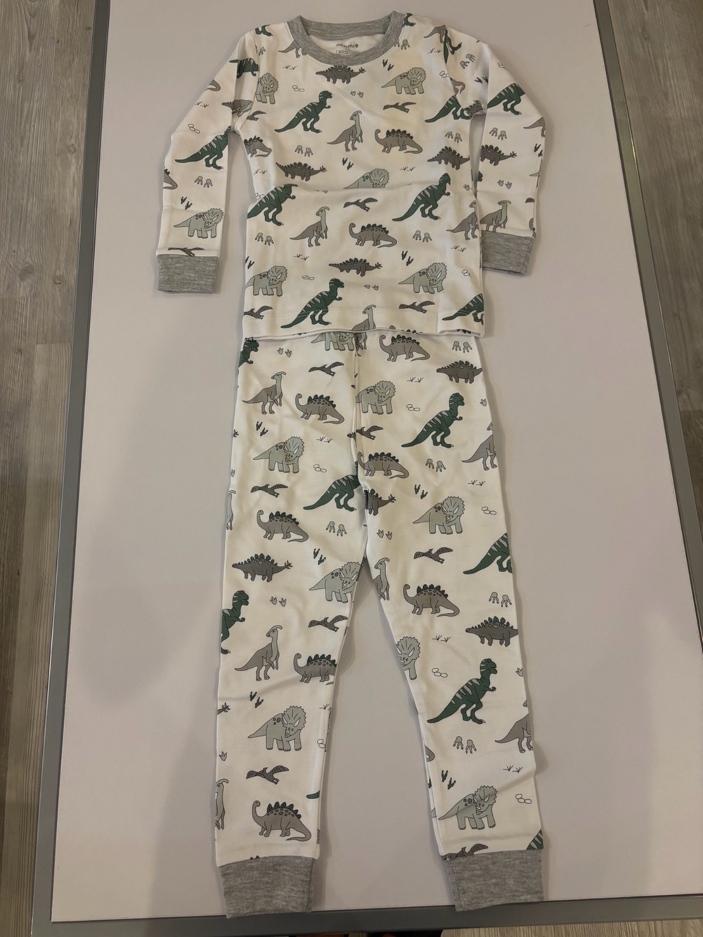 Kids Dino Print Long Sleeve Pajama Set - White & Green